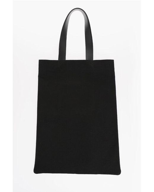 Jil Sander Black Canvas Shopper Bag With Leather Handles