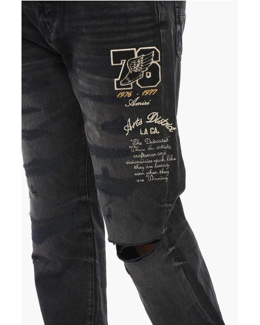 Amiri Black Embroidered Varsity Eagle Regular Fit Denims 22Cm for men