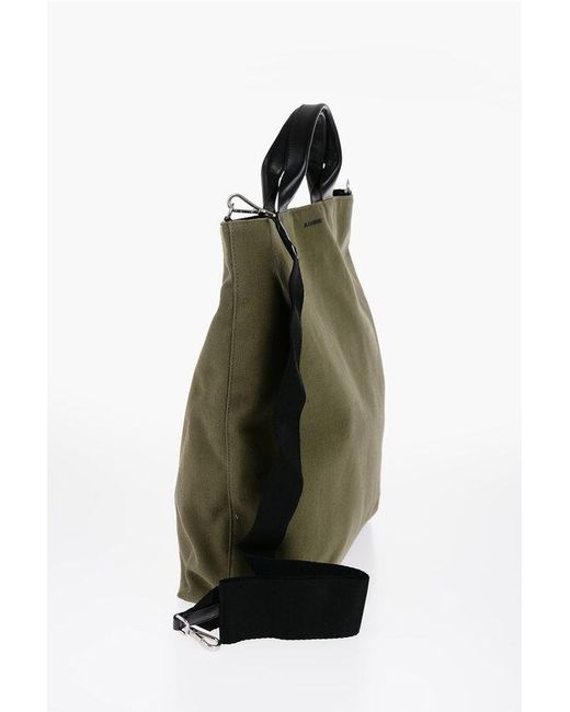 Jil Sander Green Canvas Shopper Bag With Leather Handles for men