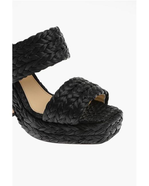 Bottega Veneta Black Braided Raffia Sandals 12 Cm