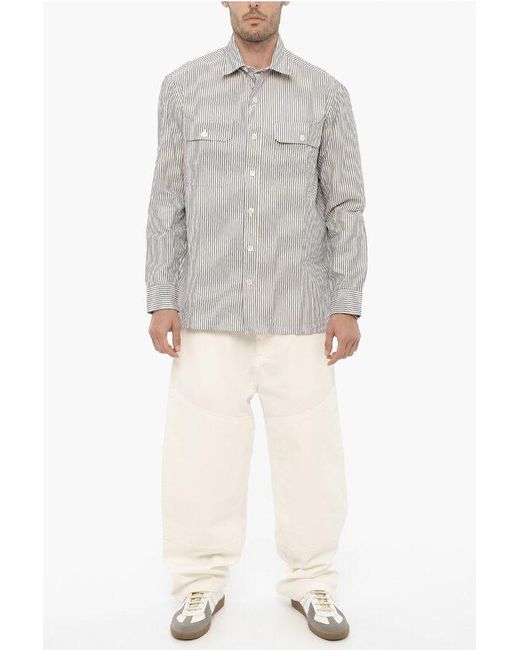 Salvatore Piccolo Gray Two-Tone Striped Nico Shirt With Double Breast Pocket for men