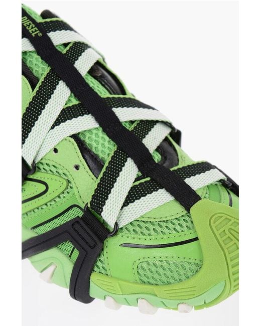 DIESEL Green Mesh S-Prototype-Cr Sneakers With Velcro Fastening for men