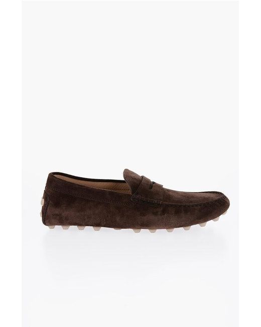 Tod's Brown Suede Rubber-Sole Penny Loafers for men