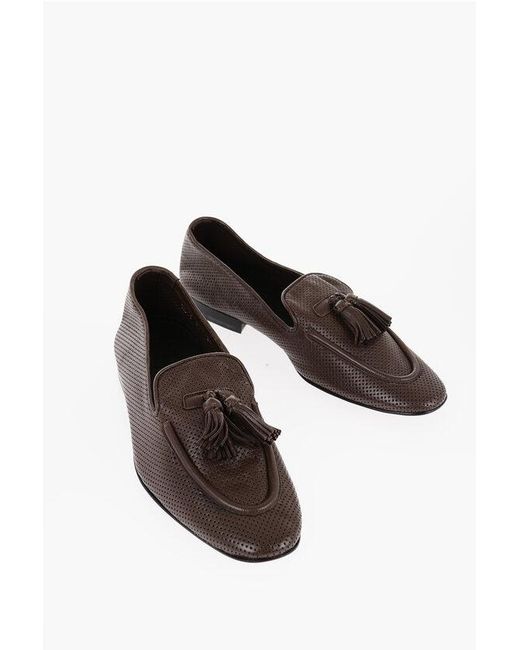 Corneliani Black Solid Color Leather Kiltie Loafers for men