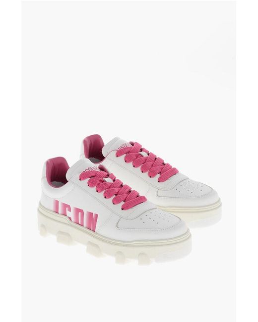 DSquared² Pink Icon Leather Basket Low-Top Sneakers With Logoed Sole And Co