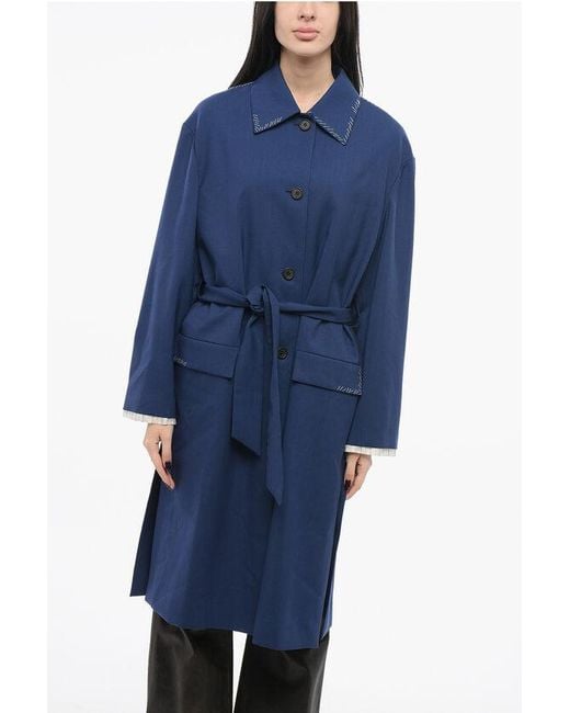 Marni Blue Wool Coat With Contrasting Stitching