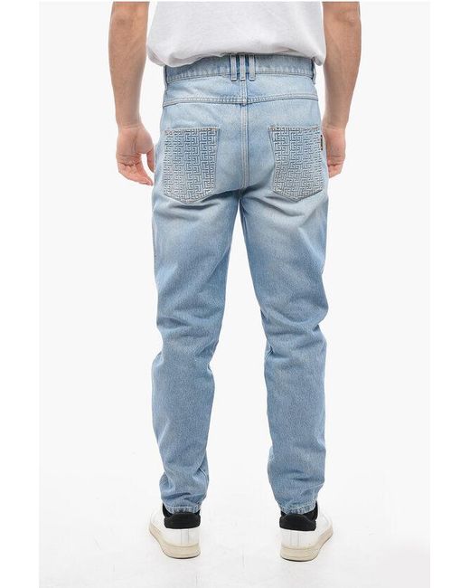 Balmain Blue Straight-Fit Jeans With 17Cm Monogram Pockets for men