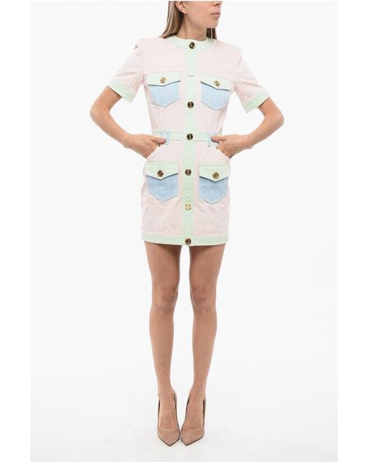 Balmain Multicolor Color Block Denim Dress