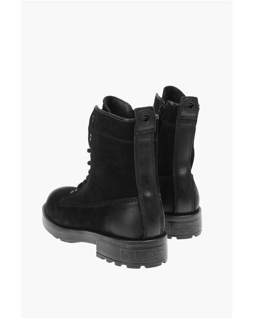 DIESEL Black Leather D-Throuper Dbb Zc Combact Boots for men
