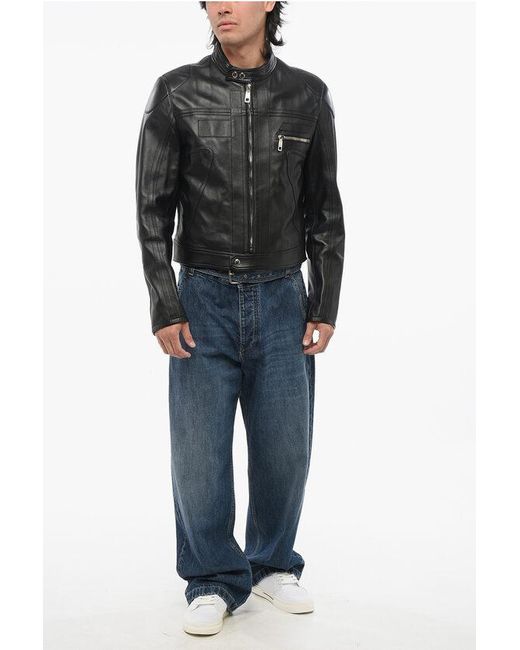 Dolce & Gabbana Black Leather Jacket With Zipped Sleeves for men