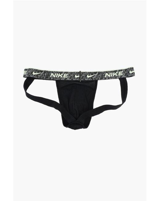 Nike Black Set Of 3 Stretch Cotton Jockstrap With Logoed Elastic Band for men