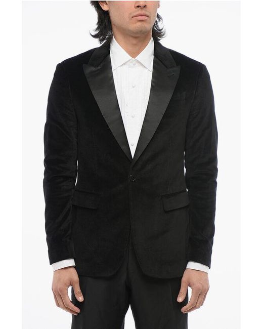 AllSaints Black Velvet Blazer With Satin Peak Lapel for men