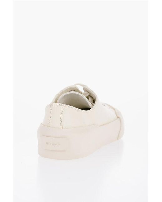 Jil Sander Natural Lace-Up Leather Sneakers With Rubber Sole