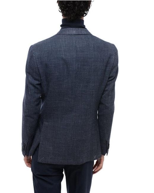 Corneliani Blue Houndstooth Patterned Gate Wool Blend Blazer for men