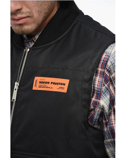 Heron Preston Black Oversized Paded Vest With Logo Print for men