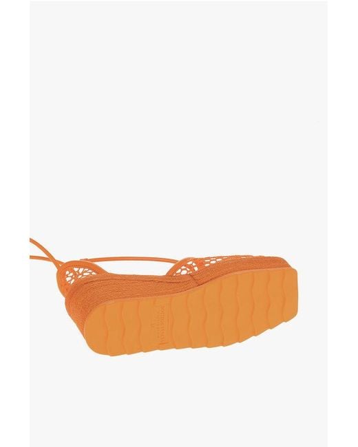 Bottega Veneta Orange Meshed Wedged Lace-Up Espadrilles With Leather Trimmings