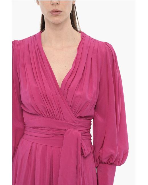 Costarellos Pink Silk Wrap Dress With Belt