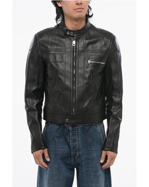Dolce & Gabbana Black Leather Jacket With Zipped Sleeves for men