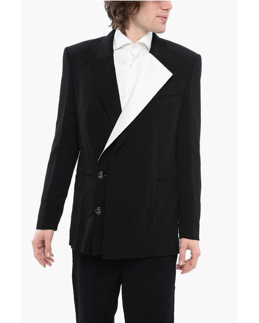 Balmain Black Double-Breasted Viscose Blazer With Contrasting Lapel for men