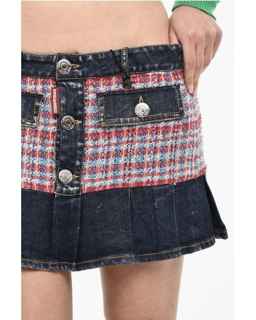 DSquared² Blue Double Fabric Miniskirt With Pleates