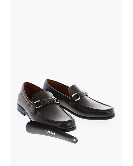 Zegna Black Leather Vittorio Loafers for men