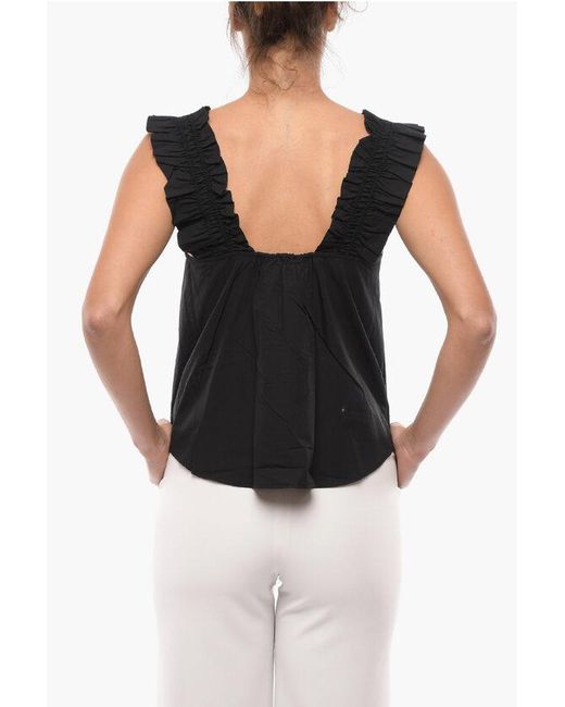 Samsøe & Samsøe Black Solid Color Gill Top With Gathers And Ruffles