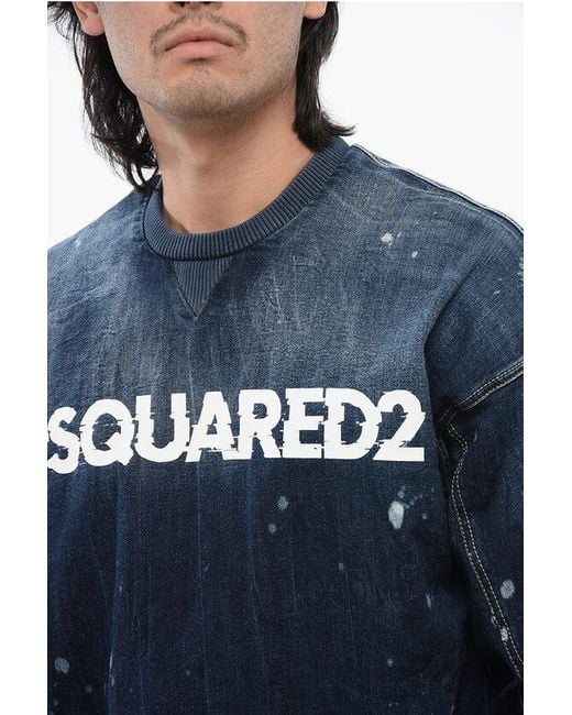 DSquared² Blue Crew Neck Denim Sweatshirt With Printed Logo for men