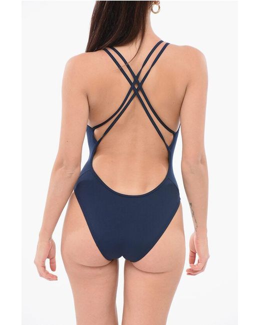 Nike Blue Swim One-Piece Swimsuit With Crossed Straps