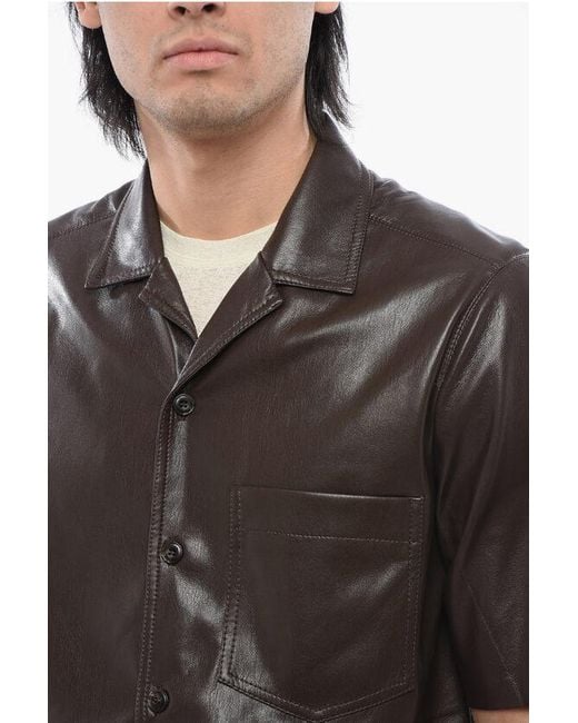 Nanushka Black Vegan Leather Short-Sleeve Shirt for men