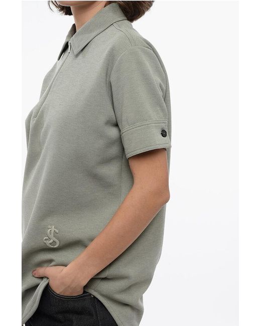 Jil Sander Gray Half Zipped Cotton Blend Polo