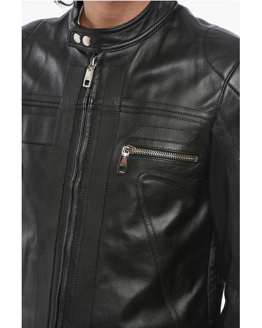 Dolce & Gabbana Black Leather Jacket With Zipped Sleeves for men