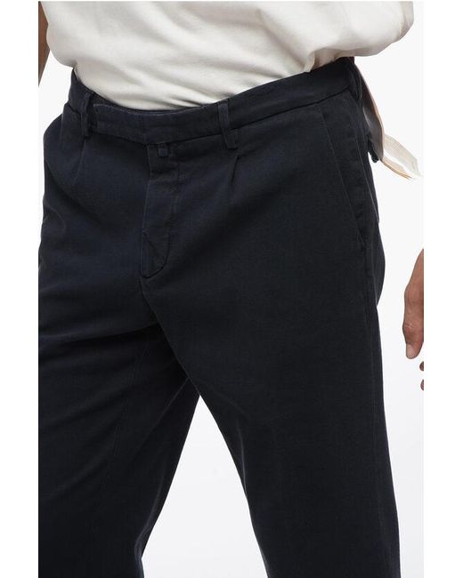 Briglia 1949 Blue Stretch Cotton Pleated Trousers for men