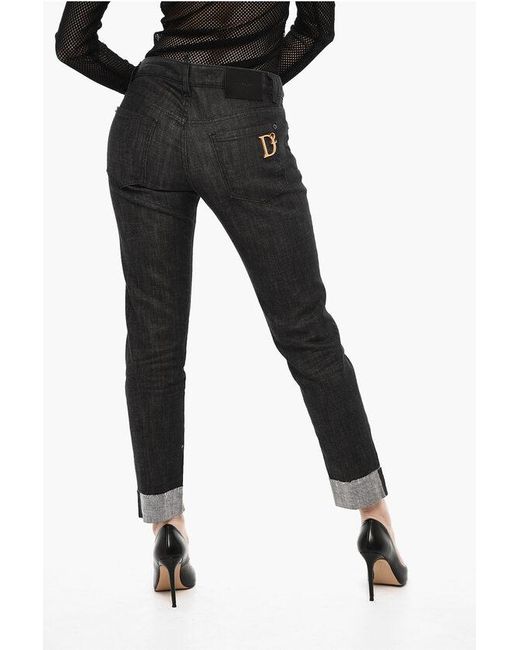 DSquared² Black Dark Wash Jennifer Cropped Jeans With Golden Logo