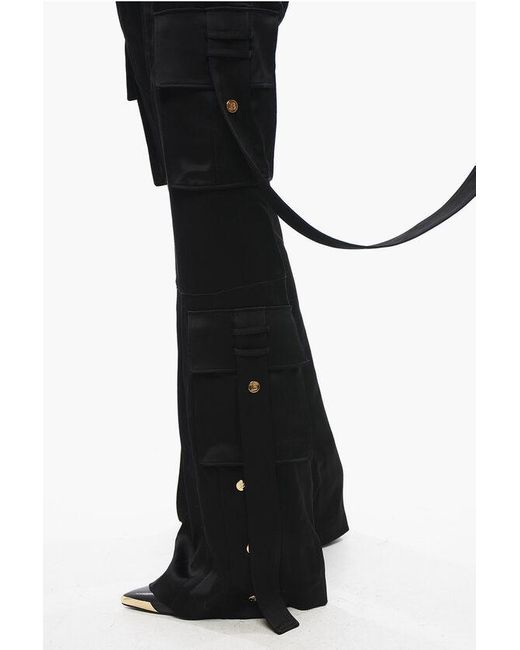 Balmain Black Satin Cargo Pants