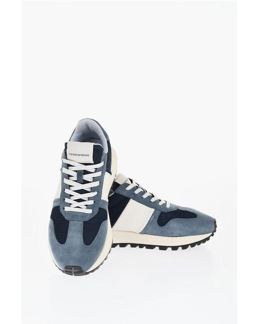 Armani Blue Emporio Low-Top Sneakers With Suede Details for men