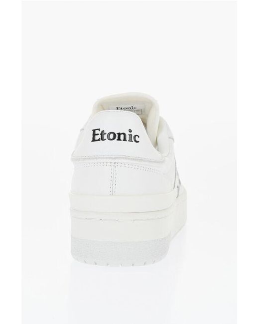 Etonic White Solid Color Leather Low Top Sneakers With Contrasting Logo for men