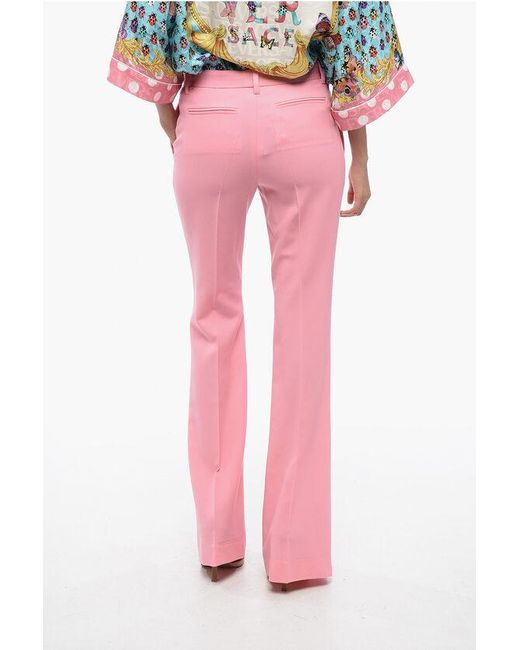 Versace Pink Wool Flared Pants With Front Pleats