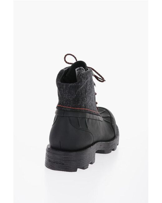 DIESEL Black Lace-Up D-Hammer Abt Ankle Boots With Denim Detail for men