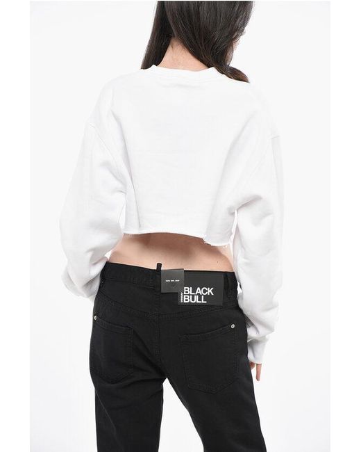 DSquared² Black Icon Two-Tone Cropped Cool Crew-Neck Sweatshirt