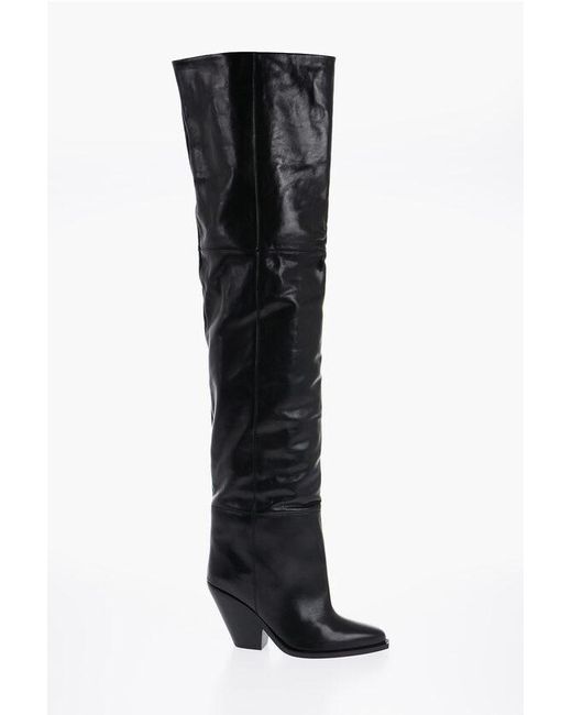 Isabel Marant Black Leather Lalex Over-The-Knee Western Boots 10Cm