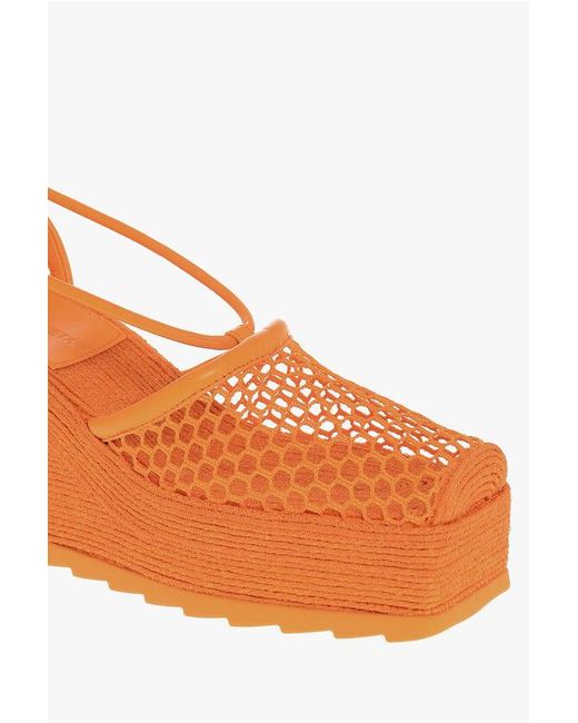 Bottega Veneta Orange Meshed Wedged Lace-Up Espadrilles With Leather Trimmings