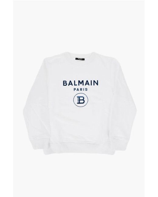 Balmain Blue Crewneck Sweatshirt With Embossed Logo