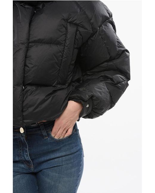 Bacon Black Crop Puffa Ring Down Jacket With Hidden Closure