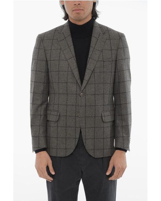 Corneliani Gray Cc Collection Windowpane Check Wool Blend Blazer for men