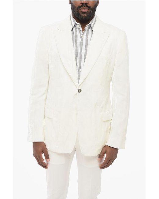 Armani White Emporio Jacquard Velour Blazer With Peak Lapel for men