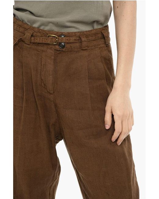 Woolrich Brown Doluble Pleated Linen And Cotton Pants With Belt