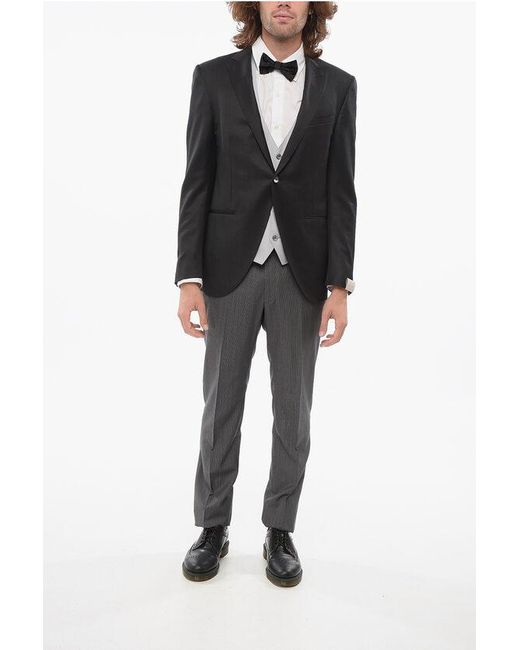 Corneliani Black 3 Pieces Academy Suit With Striped Pants for men