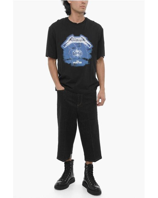 Neil Barrett Black Slim Fit Rock Band Zodiac Gemini Crew-Neck T-Shirt With Drop for men
