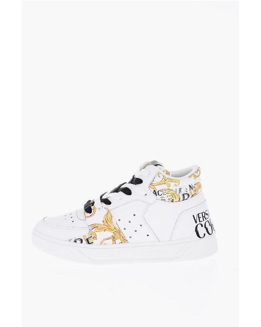 Versace White Jeans Couture Baroque Printed Leather Starlight High-Top Sne for men