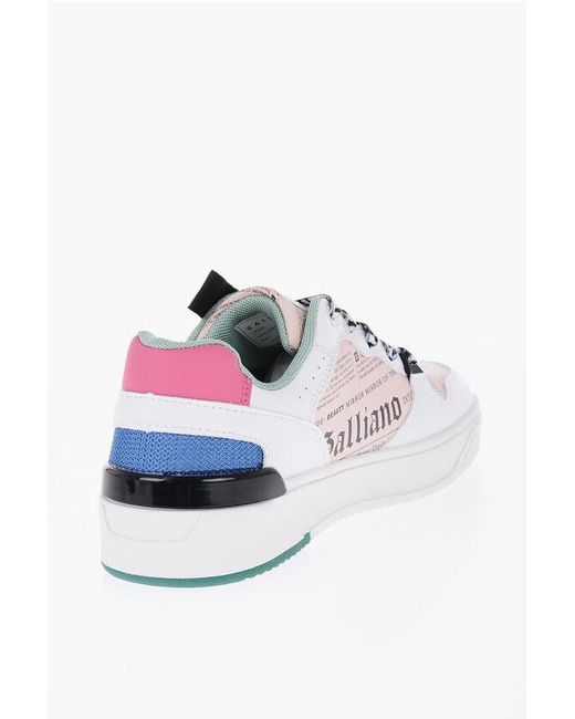 John Galliano White Printed Faux Leather Low Top Sneakers